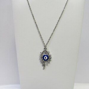 Stainless Steel Crystal Evil Eye Charm Necklace Pendant Adjustable